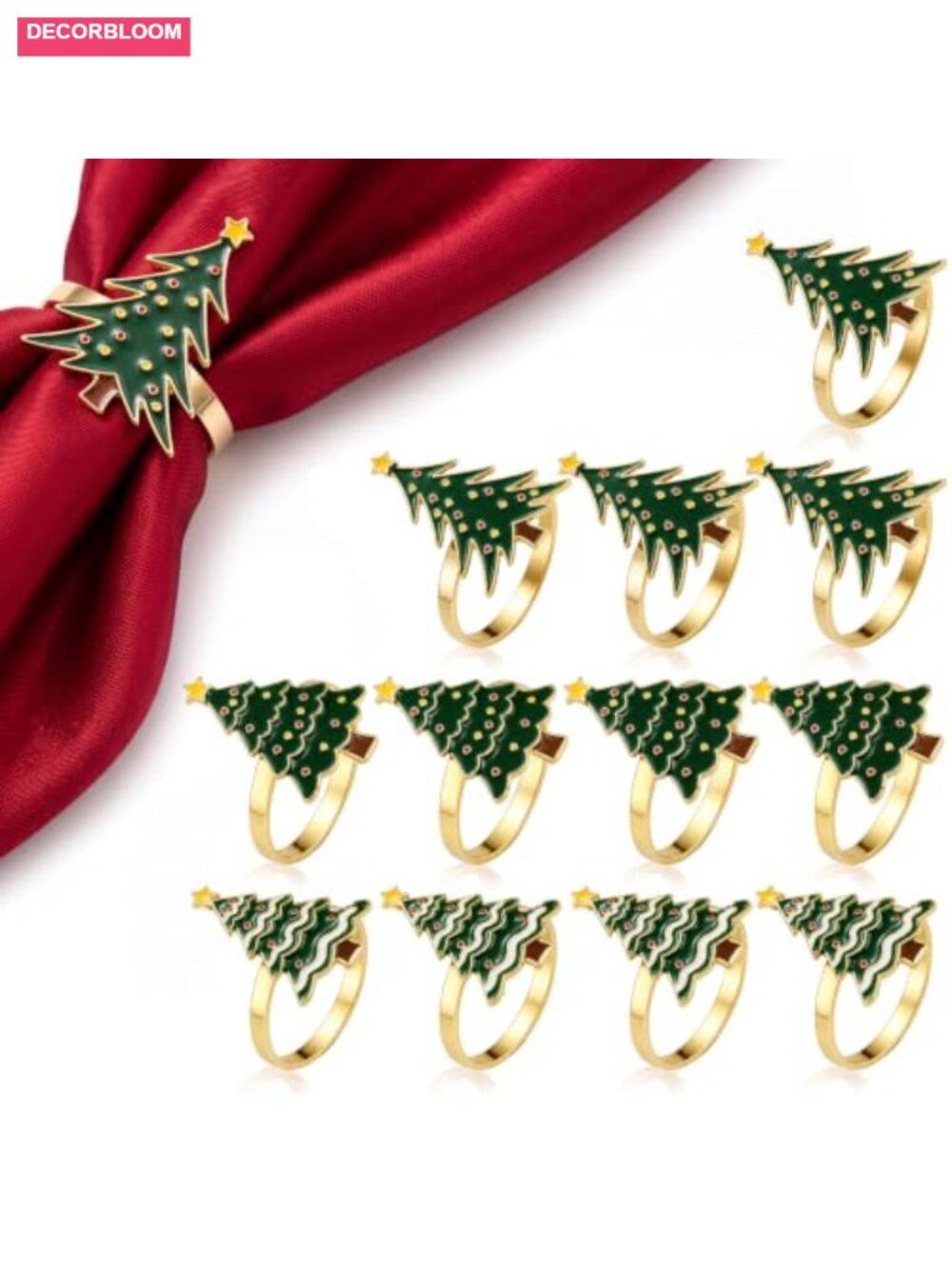 12 Pcs Christmas Tree Napkin Rings Metal Holder Set Holiday Table Decor